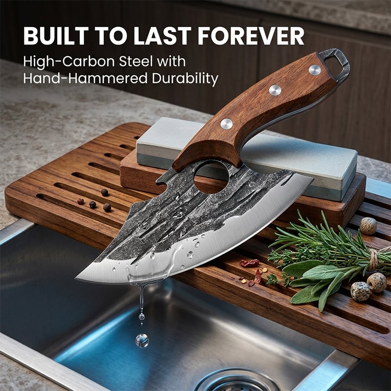 Ivokio® Premium Hand-Forged Chef's Knife & Cleaver Set