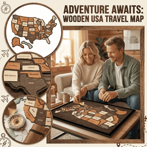 Ivokio® Wooden Travel Memory Map — Record Your Travel