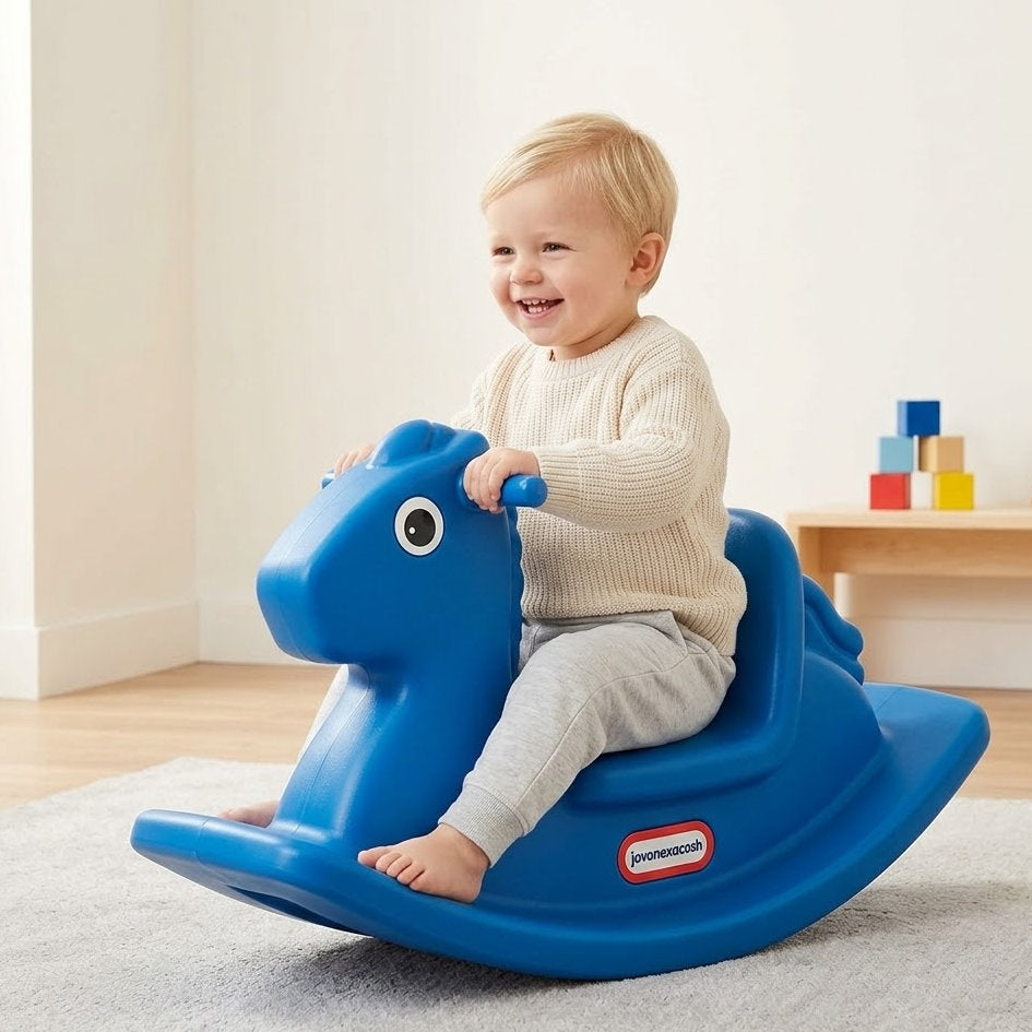 Ivokio® Classic Blue Rocking Horse - Durable Indoor & Outdoor Toddler Rider with Easy-Grip Handles