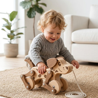 Ivokio® | The Loyal Companion: Handcrafted Wooden Pull-Along Puppy