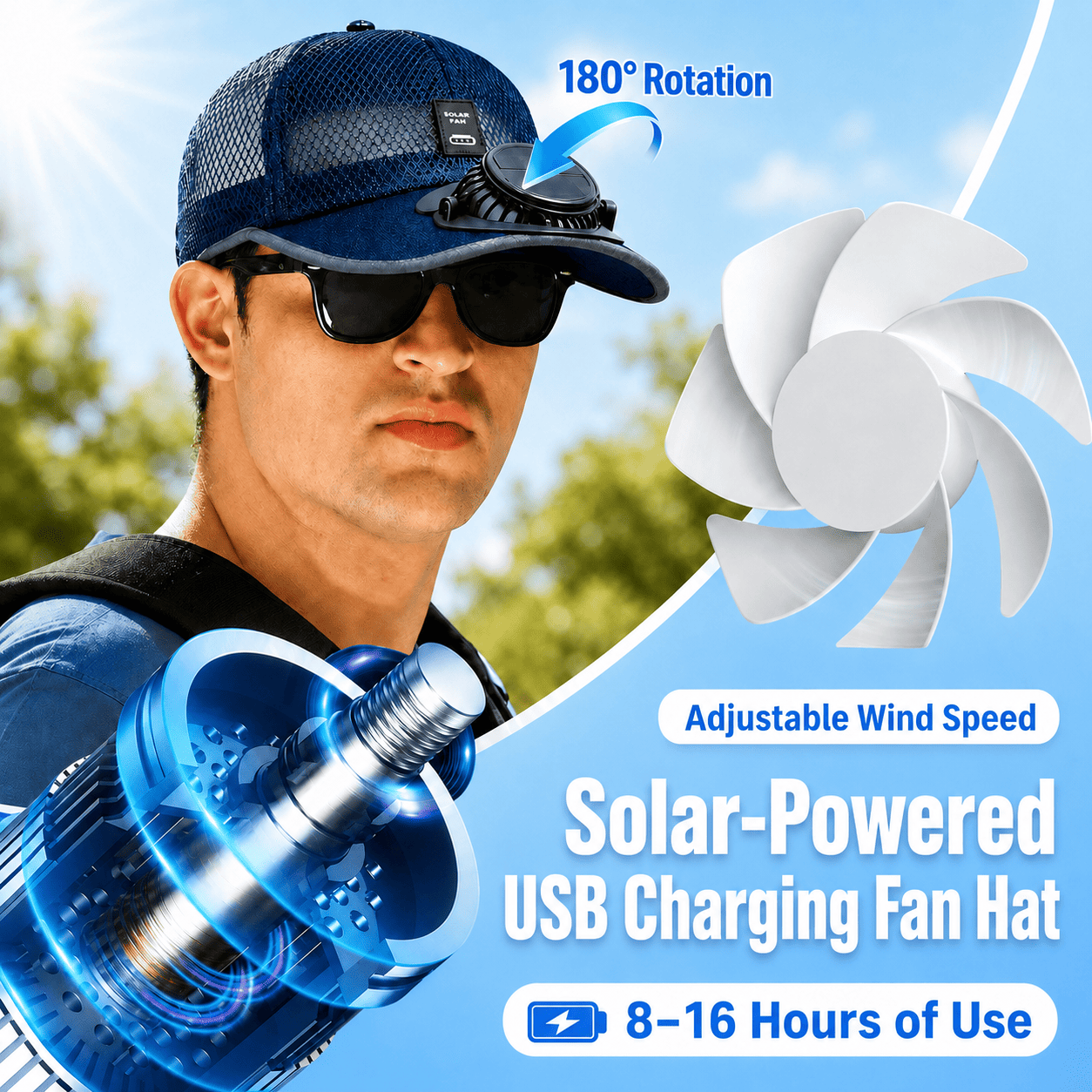 Ivokio®🧢 Solar Cooling Fan Hat — Stay Cool Under the Sun