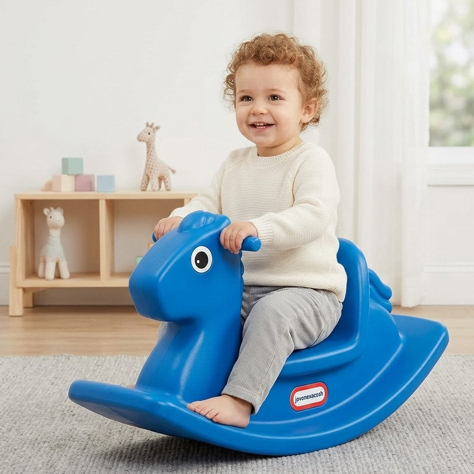 Ivokio® Classic Blue Rocking Horse - Durable Indoor & Outdoor Toddler Rider with Easy-Grip Handles