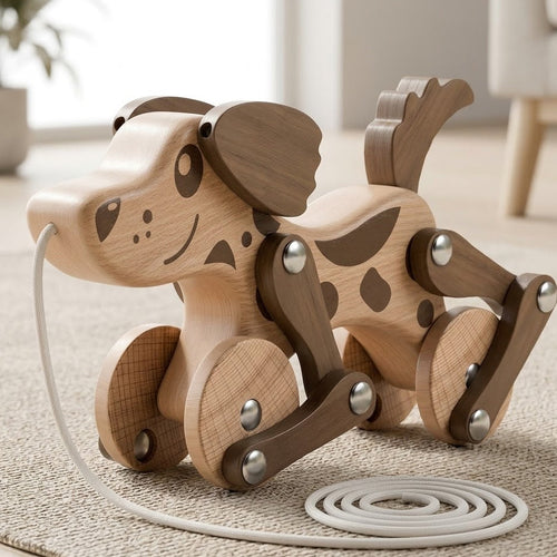 Ivokio® | The Loyal Companion: Handcrafted Wooden Pull-Along Puppy
