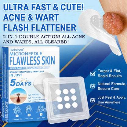 📌Celsiora® 2-in-1 Microneedle & Hydrocolloid Patch | Raised Moles,Acne,  Flat Warts & Skin Tags Remover | Improves Wrinkles, Scars & Blemishes | Invisible Pimple Patches for Face & Body
