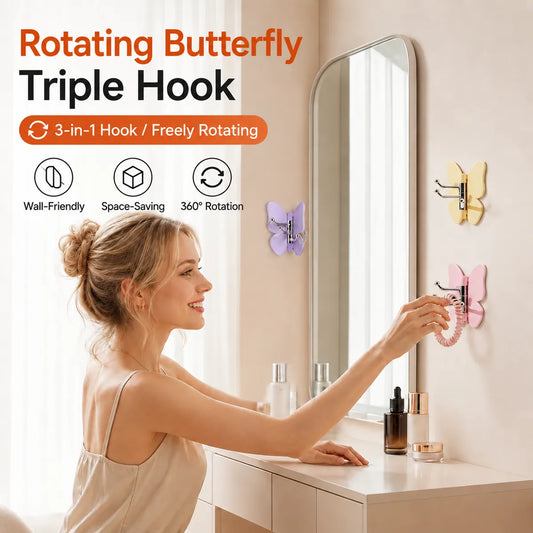 🦋 Ivokio® Rotating Butterfly Triple Hook—Adjustable for Flat Walls & Corners