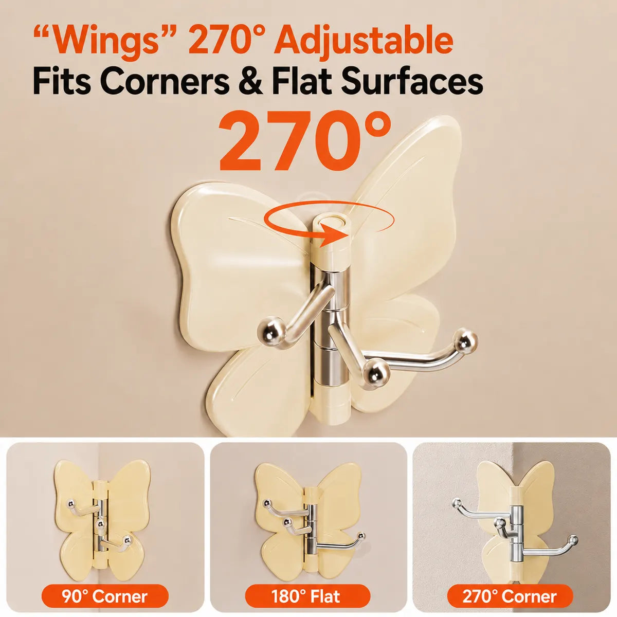 🦋 Ivokio® Rotating Butterfly Triple Hook—Adjustable for Flat Walls & Corners