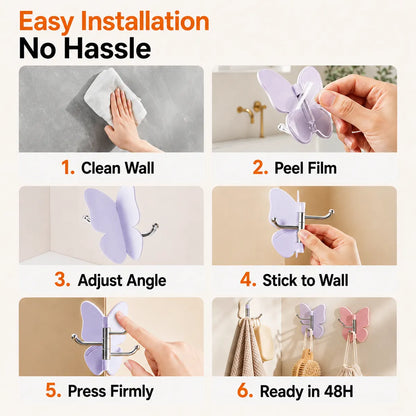 🦋 Ivokio® Rotating Butterfly Triple Hook—Adjustable for Flat Walls & Corners